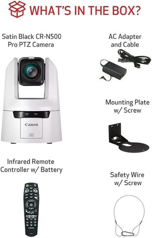 كاميرا Canon CR-N500 Pro PTZ مع عدسة تكبير بصري 15x، مستشعر AF ثنائي البكسل 1 بوصة 4K 30p، 3G-SDI، HDMI، مخرج فيديو IP، NDI HX2، SRT- الكنيسة، الأحداث الحية، مؤتمرات البث، الفصول الدراسية، الرياضات الإلكترونية، مدونات الفيديو in Kuwait
