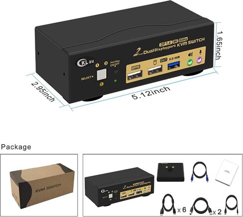 CKLau 2 Port USB 3.0 Dual Monitor KVM Switch Displayport 1.4 8K@30Hz 4K@144Hz, Display Port KVM Switch 2 Monitors with Audio and Cables in Kuwait