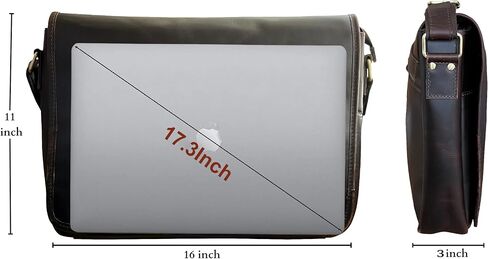 Leather Messenger Bag for Men 16" Full Grain Leather Laptop Bag Vintage Crossbody Office Satchel Travel Shoulder Bag in Saudi Arabia