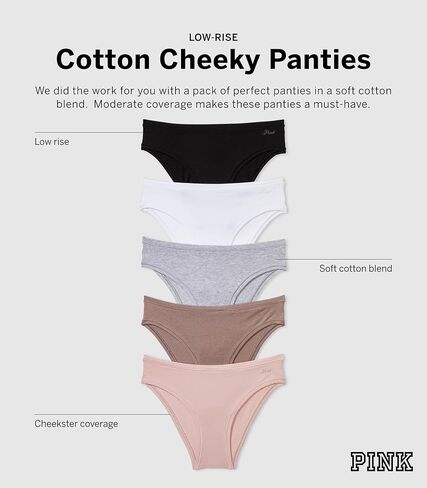 Victoria's Secret PINK Cotton Cheekster, 5 Pack Panties for Women, Gingerbread, X-Small in Saudi Arabia
