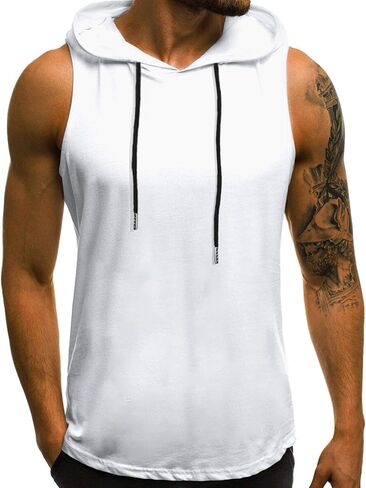 Babioboa Men's Workout Hooded Tank Tops Sleeveless Gym Hoodies Bodybuilding Muscle Shirts Deep Blue in Kuwait