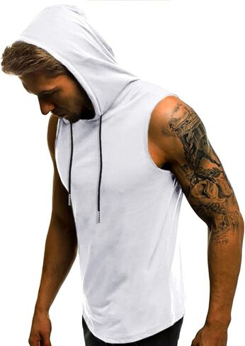 Babioboa Men's Workout Hooded Tank Tops Sleeveless Gym Hoodies Bodybuilding Muscle Shirts Deep Blue in Kuwait