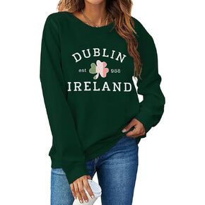 St. Patrick's Day Sweatshirt Women Lucky Shamrock Long Sleeve Shirt Dublin Ireland Pullover Tops