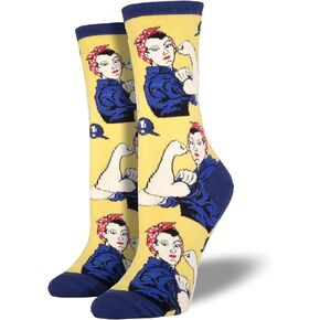 Women's 'Rosie The Riviter' Print Socks, Rosie Yellow, Women's Size 9-11, fits shoe sizes 6-10.