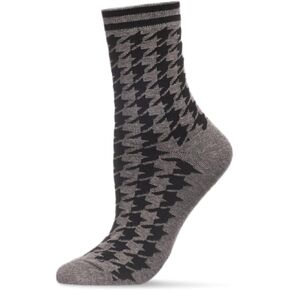MeMoi Women's Classic Houndstooth Cotton Blend Crew Sock