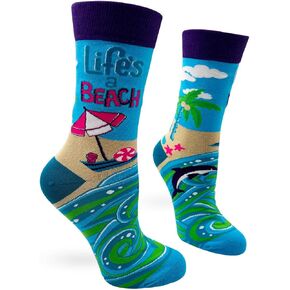 Life's a Beach Theme Tropical Palm Tree Scene Summer Fun Socks for Women