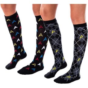 Star Trek Womens Repeat Pattern Knee High Argyle and Trexel Badges Socks 2-Pack