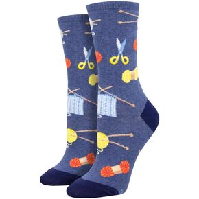 Socksmith Women's Sew Kit Crew Socks, Blue Heather