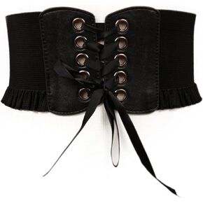 Womens Corset Elastic Belt Vintage Renaissance Lace-up Waist Belt Tied Corset Waspie Wide Belt