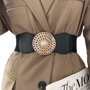Asooll Wide Elastic Waist Belts Vintage Cinch Belt Pearl Stretchy Waistband Party Prom Clothing Dress Waist Belts for Women