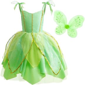 Dressy Daisy Green Fancy Fairy Halloween Costume Birthday Party Dress Up with Butterfly Wings for Toddler Girls Size 3T to 12