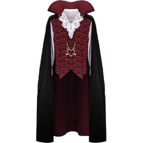 Adult Men Devil Vampire Costume Shirt Cloak Outfit Medieval Renaissance Victorian Gothic Halloween Cosplay Long Cape