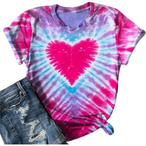 تي شيرت Love Heart للنساء قمصان Love Graphic Valentines ذات أكمام قصيرة وربطة عنق