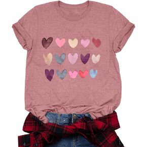 Love Heart T-Shirt for Women Love Graphic Valentines Shirts Tie Dye Short Sleeve Tee Tops