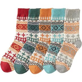 TAXCAIX 5 Pack Winter Socks For Men Women Couple Socks Thick Warm Soft Free Size 6-11
