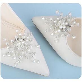 Xerling 1 Pair Elegant Pearl Shoe Clips Detachable Handmade Flower Shoe Buckle Clips Wedding Floral Shoe Crystal Decoration Charms Women Rhinestone Shoe Accessories