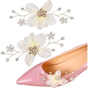 Amosfun Wedding Decorations Decorative Shoe Clips Clip Pearl Shoes for Pumps Rhinestone Jewelry- Shoe Buckle Fashion Charming White Flower Shoe Accessories Shoe Decoration- for Teens Ladies Girls