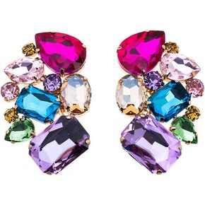 Women Girls Rhinestone Crystal Wedding Bridal Gold Tone Shoe Clips Pair (Colorful)
