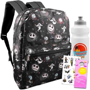 DISNEY Nightmare Before Christmas Backpack for Kids - Bundle with 16" Nightmare Before Christmas Backpack, Water Bottle, Stickers, More | Nightmare Before Christmas School Bag