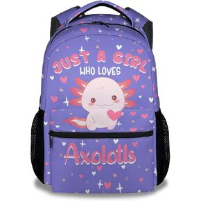 Girls Backpack for School - 16" Cute Axolotl Backpacks for Kids - Pink Large Capacity Lightweight Bookbag for Students - Cartoon Animals School Bag for Preschool