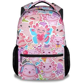 Girls Backpack for School - 16" Cute Axolotl Backpacks for Kids - Pink Large Capacity Lightweight Bookbag for Students - Cartoon Animals School Bag for Preschool