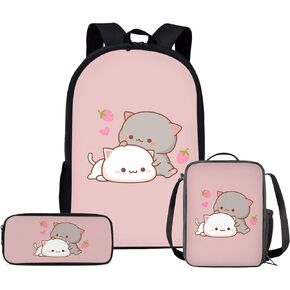 3 in 1 Sets Strawberry Pig Backpack for Girls Boys Kids School Bag Set with Lunch Bags Pencil Purse Bookbag for Elementary College School Student Travel Holiday Trips Rucksack