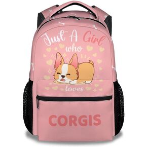 Corgi Backpacks for Girls Boys, 16 Inch Cute Backpack for School, Pink, Large Capacity, Durable, Lightweight Bookbag for Kids Travel