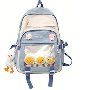Sopnorm Kawaii Girls Backpack with Pins and Accessories Cute Kids Aesthetic Backpack Teen Bookbags