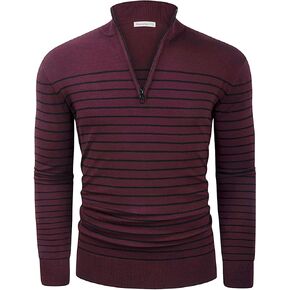 Wancafoke Men's Quarter Zip Long Sleeve Striped Pullover Slim Fit Thermal Outdoor Sweatshirt in Kuwait