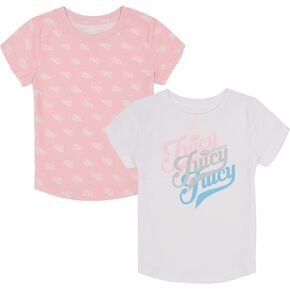 Juicy Couture Girls' 2-Pack Short Sleeve Graphic T-Shirts, Colorful Tees with Logo Designs
