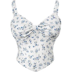 Milumia Girl's Ditsy Floral Cami Top Ribbed Hanky Hem Cute Camisole Tops