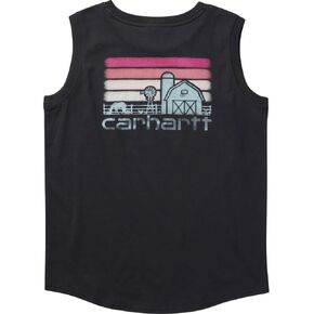 Carhartt Girls' Big Sleeveless Crewneck Sunset Farm T-Shirt, Caviar Black, Small (8)