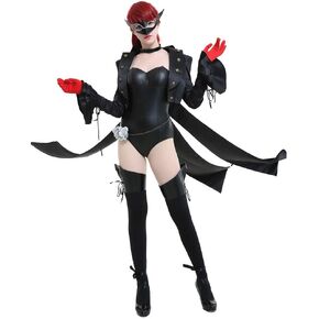 miccostumes Women's Costume Girl Cosplay Black Bodysuit Leotard With Eyepatch And Stockings