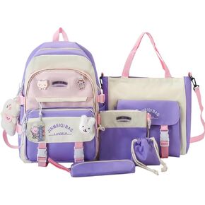 MIFJNF 5Pcs Kawaii Backpack Cute Backpack for School Aesthetic Backpack Kawaii School Supplies Backpack Set with Accessories (Pink)