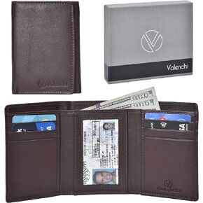 Valenchi - Genuine Leather RFID Wallets for Men and Women with multi card slots, 2 Note pocket coin pocket and ID window (Cognac Vintage)
