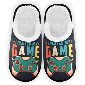 Glaphy Joysticks Gamepad Video Game Slippers for Women Men, Memory Foam Non-Slip House Slippers Bedroom Home Shoes