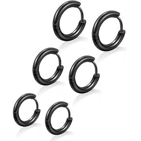 Stainless Steel Hoop Earrings for Men - Hinged Hoop Huggie Piercing Earrings Set For Men Women, Hypoallergenic Lobes Small Round Earrings