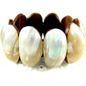 Natural Mother of Pearl Shell Stretch Cuff Bracelet 6 to 8 inches Stretchable Handmade Jewelry BA019