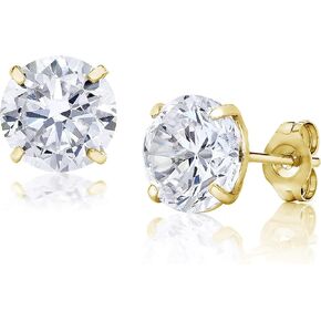 14K Gold 3MM-8MM Round Basket Setting CZ Stud Earrings - Available in White, Yellow, or Rose