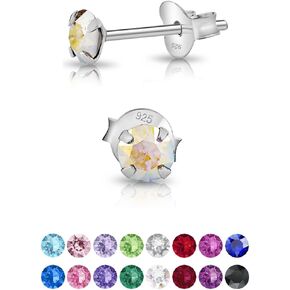 DTPsilver 925 Sterling Silver TINY Round Stud Earrings made with Crystals from Swarovski Elements - Diameter: 4 mm