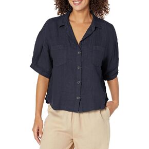 Velvet by Graham & Spencer Women's Maria Woven Linen Camp Shirt in Saudi Arabia