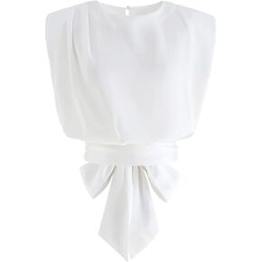 CHICWISH Women's White/Light Yellow/Sage/Pink/Pistachio Satin Tie Back Sleeveless Top
