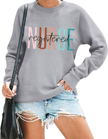 COLORFUL BLING Nurse Sweatshirt Women Registered Nurse Life Sweatshirt Nursing Student Pullover Crewneck Tops in Kuwait