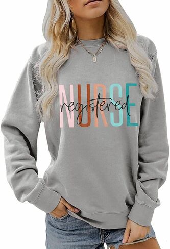 COLORFUL BLING Nurse Sweatshirt Women Registered Nurse Life Sweatshirt Nursing Student Pullover Crewneck Tops in Kuwait