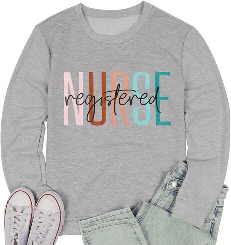 COLORFUL BLING Nurse Sweatshirt Women Registered Nurse Life Sweatshirt Nursing Student Pullover Crewneck Tops in Kuwait