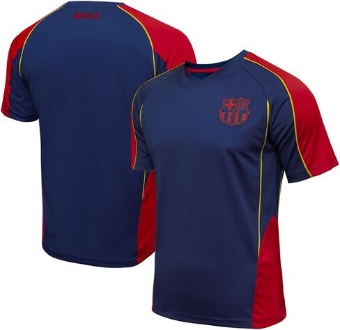 Icon Sports FC Barcelona Shirt - Officially Liecensed Jersey Style Short Sleeve Athletic Football Team Graphic Game Day Active Tee Top | Highlight, Navy, Medium in Saudi Arabia