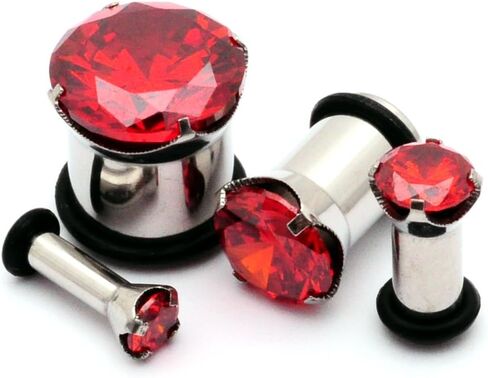 Mystic Metals Body Jewelry Steel Single Flare Plugs with Red Prong Set Cz - Sold As a Pair in Saudi Arabia