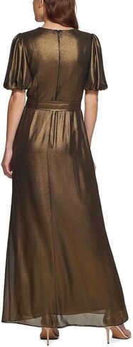 DKNY Women's Foil Chiffon Ruffle Skirt V-Neck Dress in Kuwait