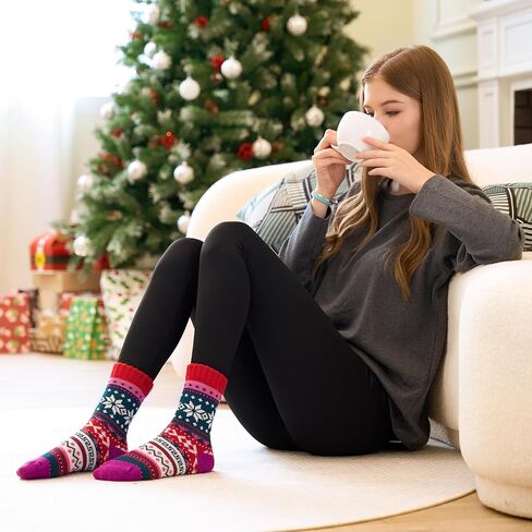 Giggling Getup Women Winter Socks, Warm Thick Soft Wool Crew Socks for Christmas, Holiday, Birthday Gift in Kuwait