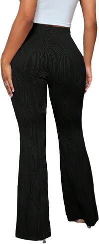 سراويل نسائية مرنة عالية الخصر ذات جرس سفلي منسوجة سراويل عمل واسعة in Kuwait